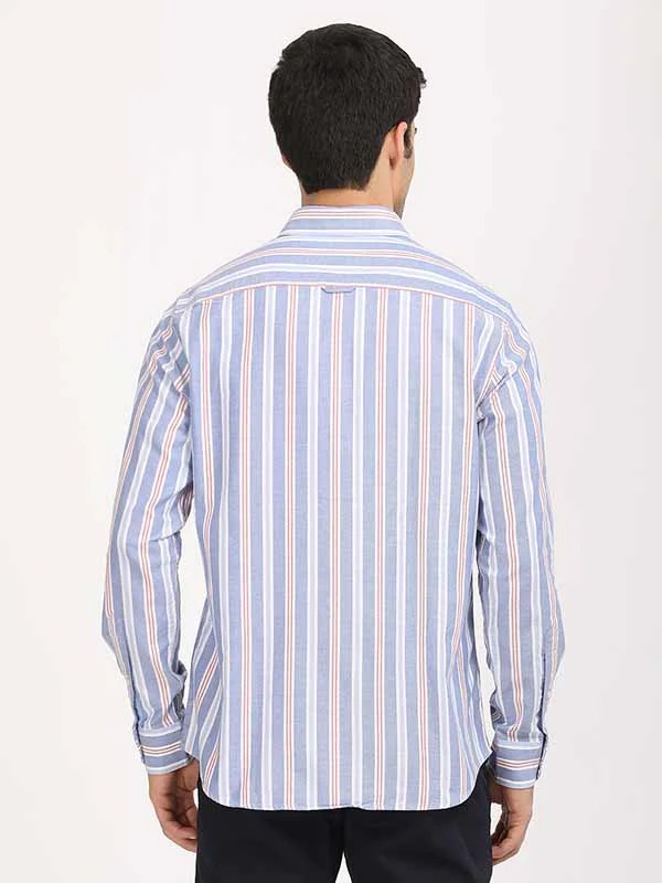 Indian Terrain Men's Regular Fit Full Sleeve Striped Blue Shirt